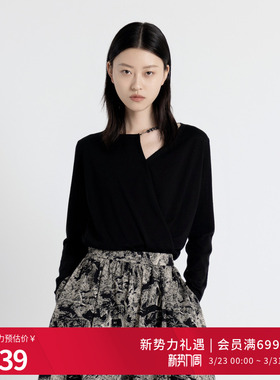 婉甸2025年秋新品耀石黑长袖毛织套头衫长袖上衣针织衫1243W13RJ3