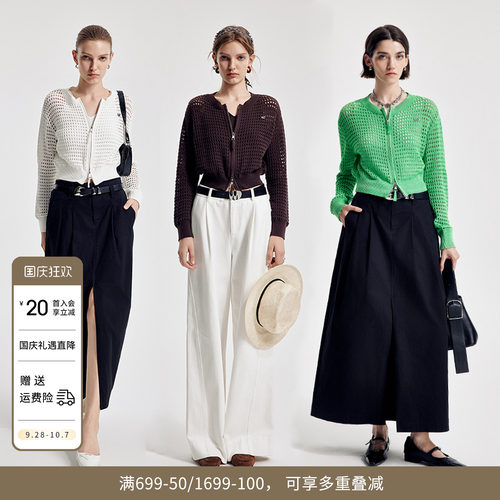 婉甸2026秋新品摩卡色镂空毛织拉链网眼高捻全棉开衫1251W11DJ3