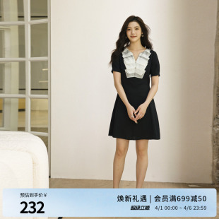 黑白拼接短袖 连衣裙1242N06RS2 新品 婉甸2025夏季