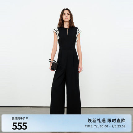 婉甸2026夏季新品拼接连身高腰荷叶边阔腿裤连体衣长裤1252J01JD3