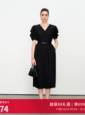 婉甸夏季黑色短袖连衣裙1242N20JH2