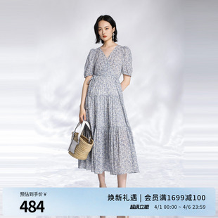 婉甸2025夏季 米底蓝色碎花连衣裙1242N80DJ6YX 新品