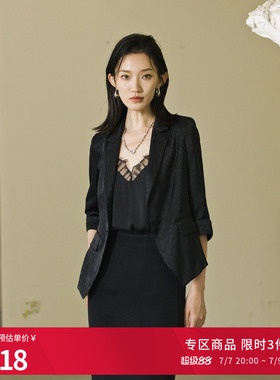 婉甸夏季黑色短款西装七分袖外套1242Q01RS1