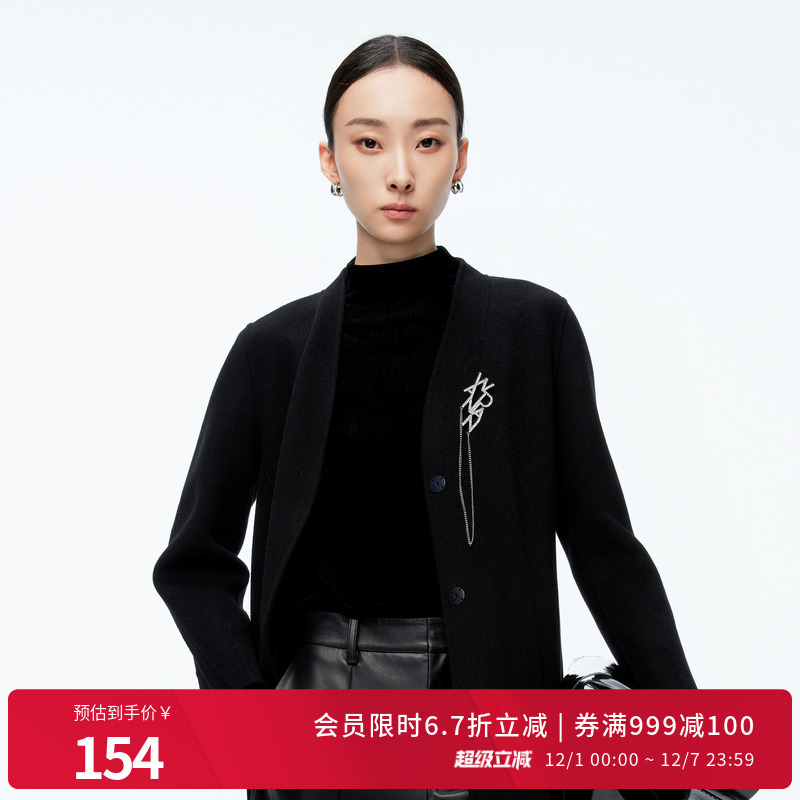 婉甸2025年冬季新品黑色毛织打底衫毛衣针织套头衫1244W17DM2