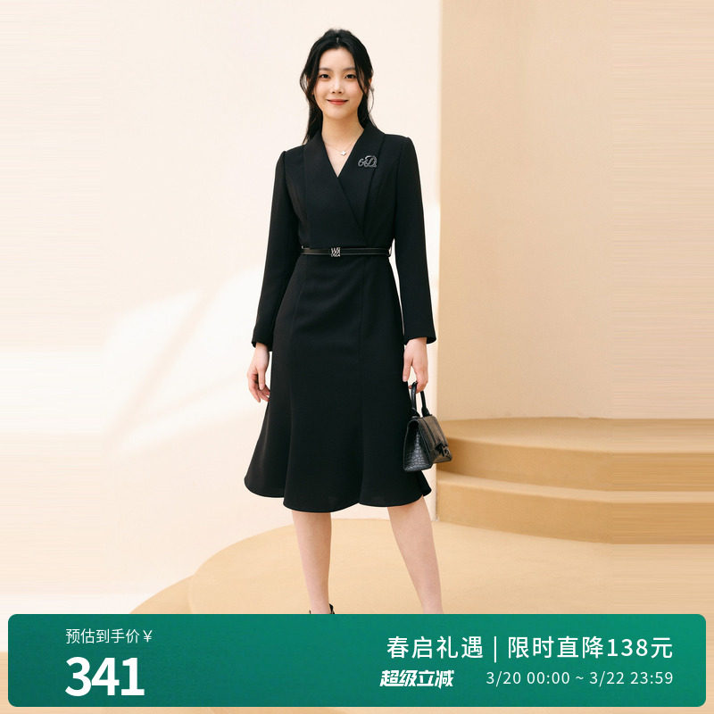 婉甸2025年秋季新品西装裙职业气质黑长袖连衣裙1243N10DY4YX