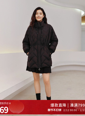 婉甸黑色中长款羽绒服冬季X型立体裁剪外套1234D14RX3