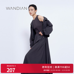 婉甸铅笔灰简约赫本风拼接大摆伞裙基础款 连衣裙1233N01DS1 无袖