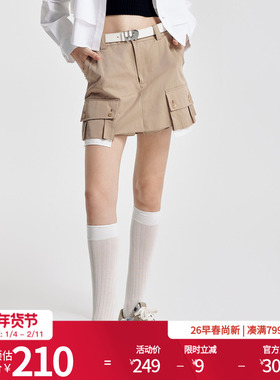 婉甸2026春季新品卡其色工装短裙裤短款A型1251P12SX2