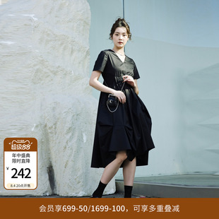 婉甸夏季黑色短袖连衣裙1242N04RS1