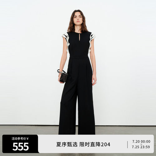 婉甸2026夏季新品拼接连身高腰荷叶边阔腿裤连体衣长裤1252J01JD3