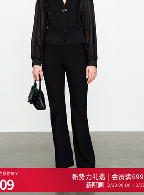 婉甸2025黑色喇叭长裤优雅风后开衩显高休闲裤1241P06DY1