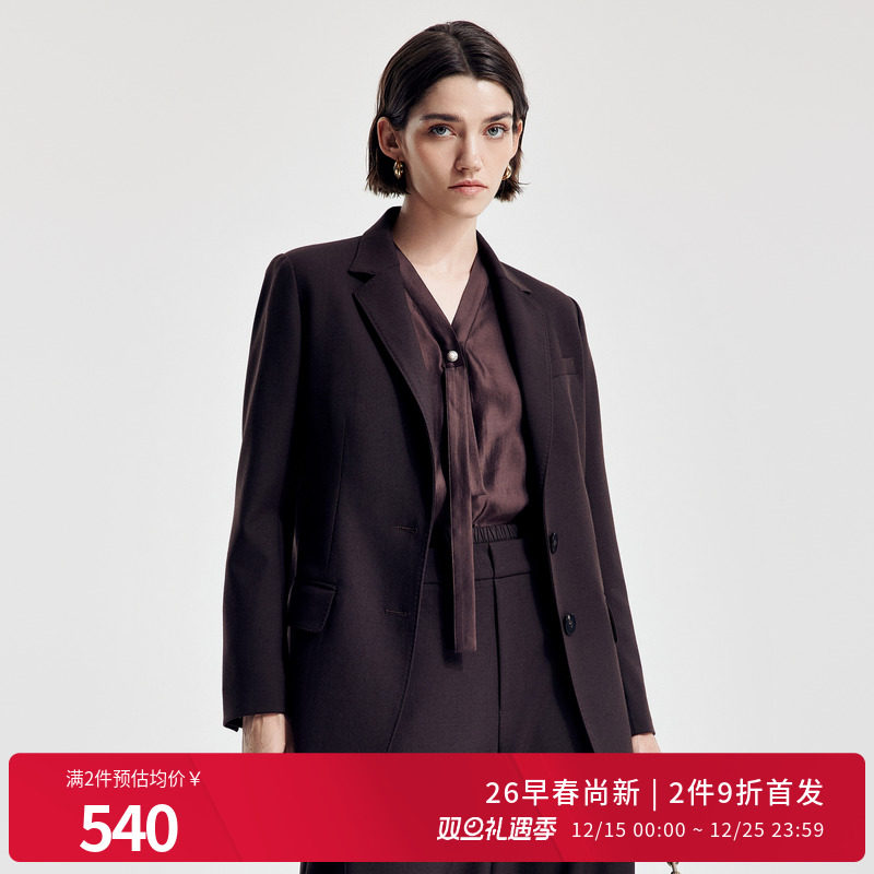 婉甸2026春季新品摩卡色中长款九分袖西装外套工作通勤1251Q07DJ3