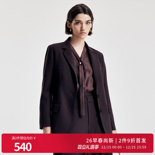 婉甸2026春季新品摩卡色中长款九分袖西装外套工作通勤1251Q07DJ3