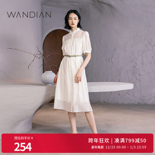 直身灯笼袖 新品 大摆1232N68DJ5 连衣裙夏季 婉甸香槟米短袖