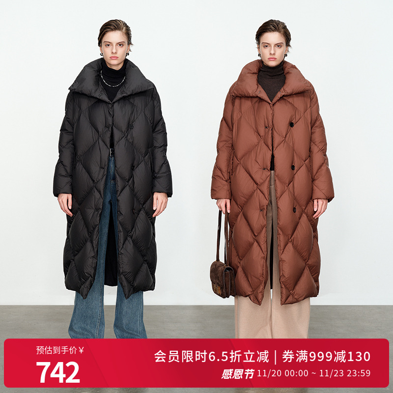 婉甸黑色/咖色长款羽绒服