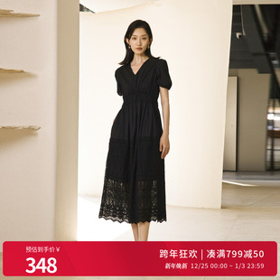 连衣裙1242N10RS2 黑色短袖 婉甸2025夏季 新品