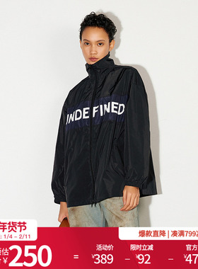 婉甸25新品巴黎夜黑中长款外套工装风拉链字母立领MBD1O04YSXK0