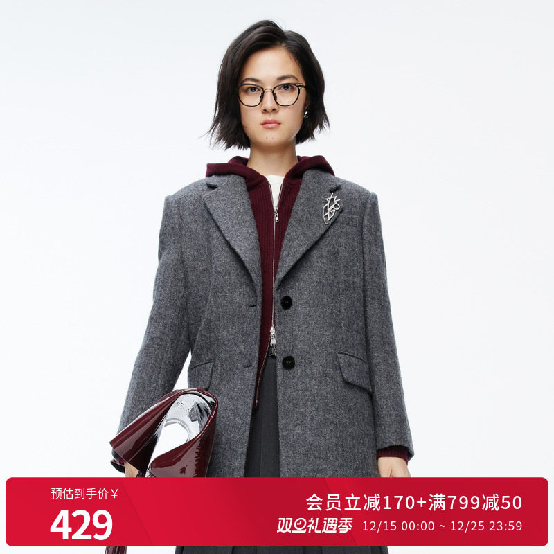 婉甸2025年冬季新品智灰毛呢纯羊毛女西装外套上班通勤1244Q03GS3