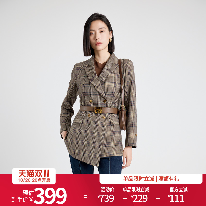 2025年春季新品复古棕咖格纹西装