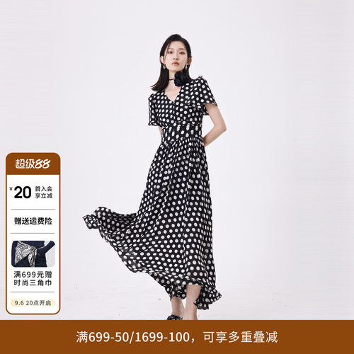 黑白大波点短袖连衣裙