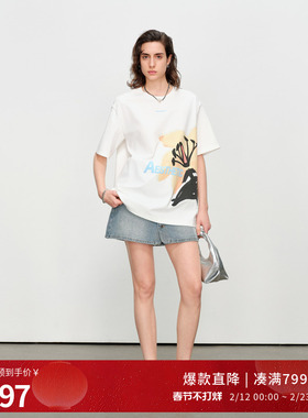 婉甸2025夏季新品白短袖T恤圆领印花短袖1242T26XD5