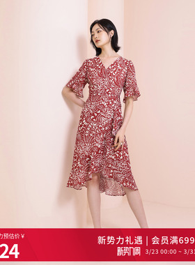 婉甸2025夏季新品花火红色短袖连衣裙1242N43RJ3YX