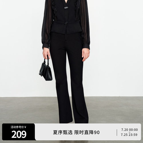 婉甸黑色长裤后开衩显高休闲裤