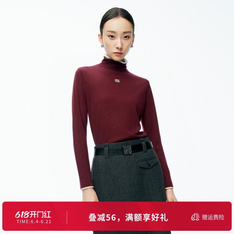 【100%绵羊毛】婉甸冬季毛织打底衫高领修身1244W33GS3