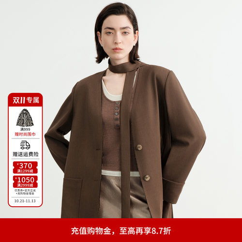 沙茶驼中长款西装