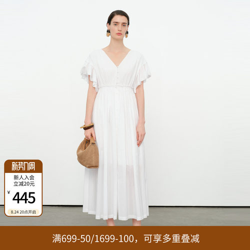 云白色短袖连衣裙