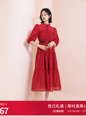 婉甸2025夏季新品假日红短袖连衣裙1242N04RJ3YX