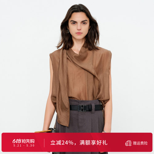 雅丹咖飘带套头上衣