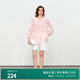 1242H27RT4 粉色晕染花上衣圆领雪纺衫 婉甸2025夏季 新品