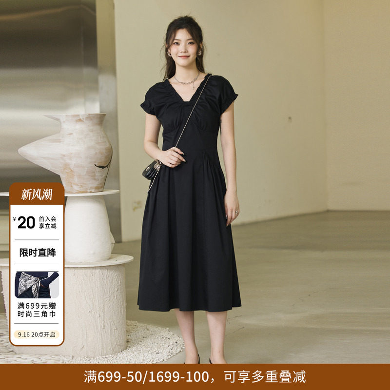 婉甸夏季黑色短袖连衣裙1242N07RS2