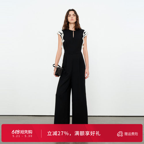 婉甸2026夏季新品拼接连身高腰荷叶边阔腿裤连体衣长裤1252J01JD3