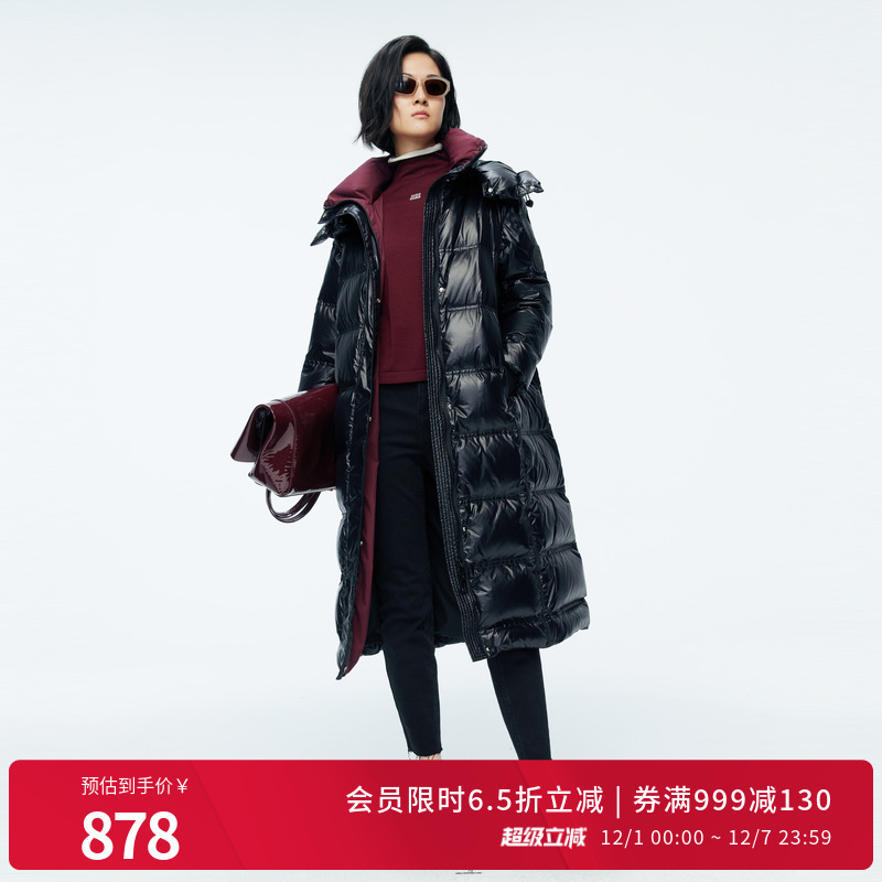 婉甸2025年冬季新品黑色长款连帽女保暖高充绒羽绒服1244D41SX5