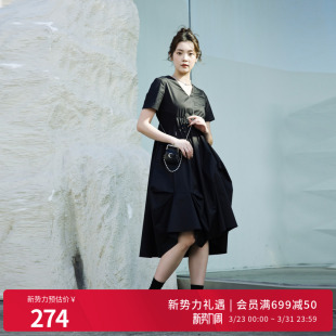 连衣裙1242N04RS1 黑色短袖 婉甸2025夏季 新品