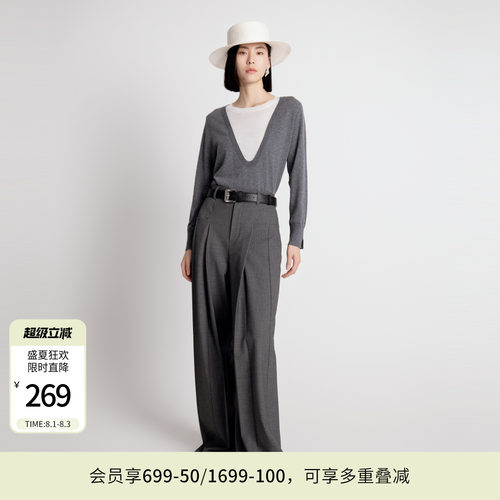 岩石灰阔腿裤