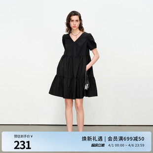 婉甸2025夏季 黑色 克莱茵蓝短袖 连衣裙1242N61SX2 新品