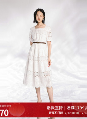 婉甸2025夏季新品云白色棉布绣花连衣裙1242N61RS4YX