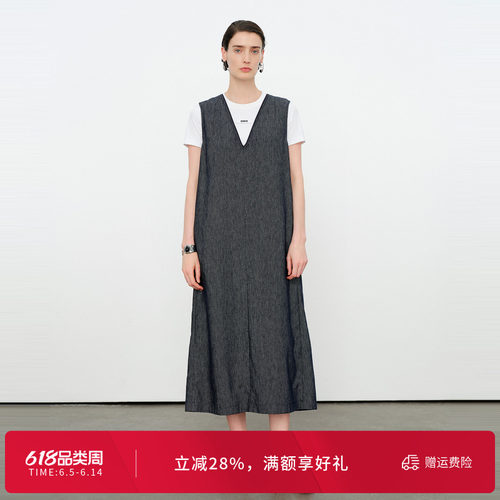 牛仔蓝亚麻连衣裙