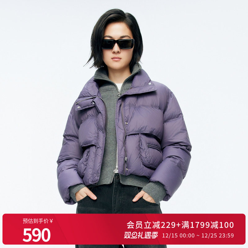 婉甸2025年冬季新品紫色短款羽绒服休闲百搭保暖上衣女1244D24GS4