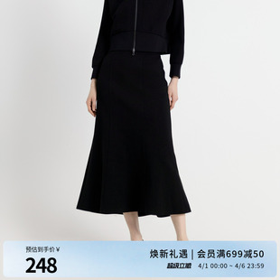 黑色鱼尾长裙鱼尾裙西装 半身裙1243K05GL2 新品 婉甸2025年秋季