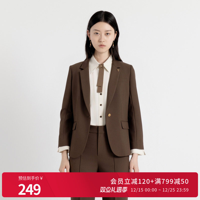 婉甸2025年秋季新品古巴棕收腰西装西服外套1243Q02MD3