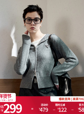 婉甸2025年明星同款冬新品安可拉红连帽毛织开衫针织衫1244W29GS3