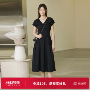 婉甸夏季黑色短袖连衣裙1242N07RS2