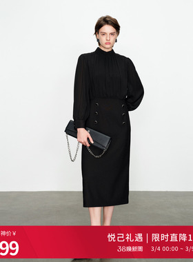 婉甸2025黑色长袖连衣裙通勤风1241N06DY1