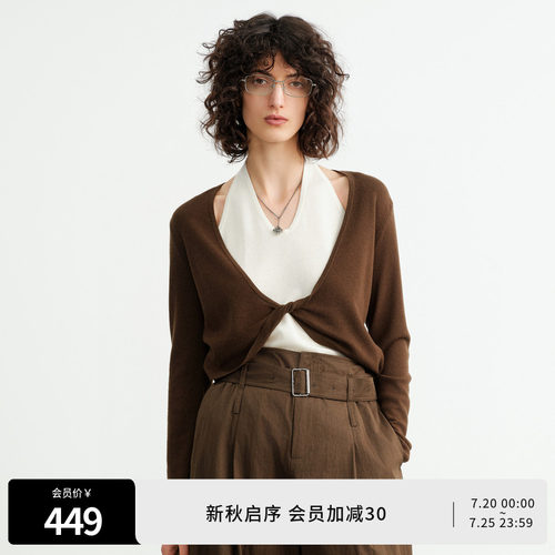 深云杉绿假两件毛织套头衫