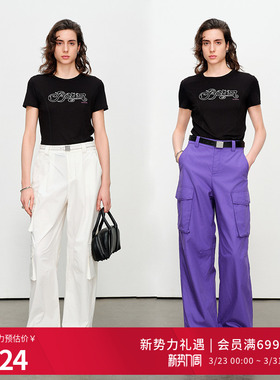 婉甸2025夏季新品黑色针织坑条短袖T恤圆领绣花短袖1242T09SX2