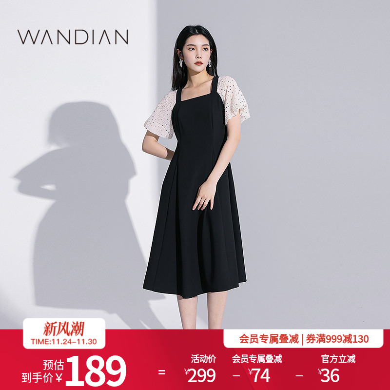 婉甸黑白拼接法式方领连衣裙赫本